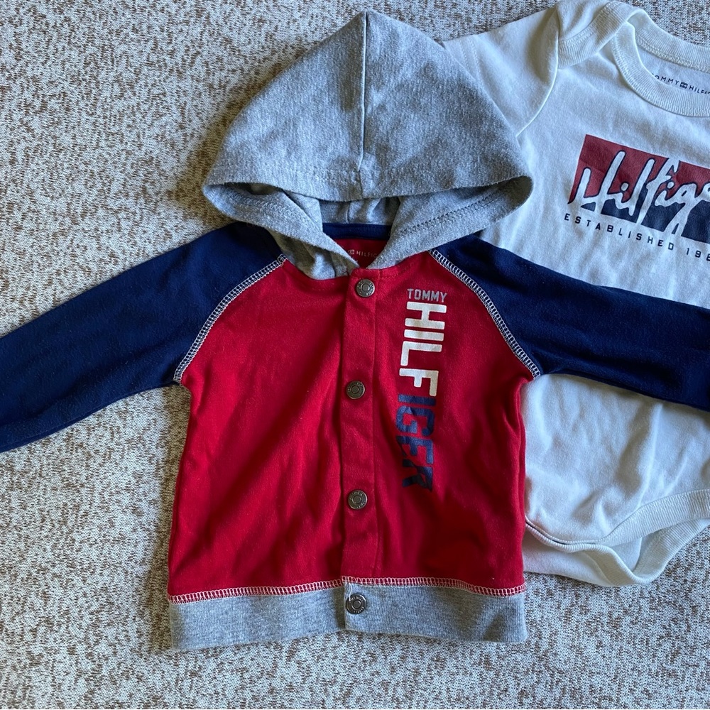 5/$25 Tommy Hilfiger Baby Hoodie and Onesie Bundle - Picture 2 of 5